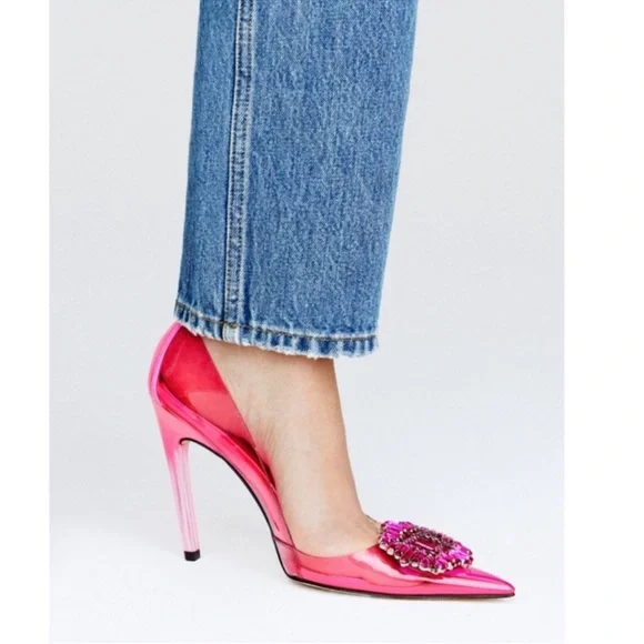 GOOD AMERICAN Hot Pink Cinderella Heels 6 NEW With Dustbag Crystal Rhinestone - Picture 3 of 4